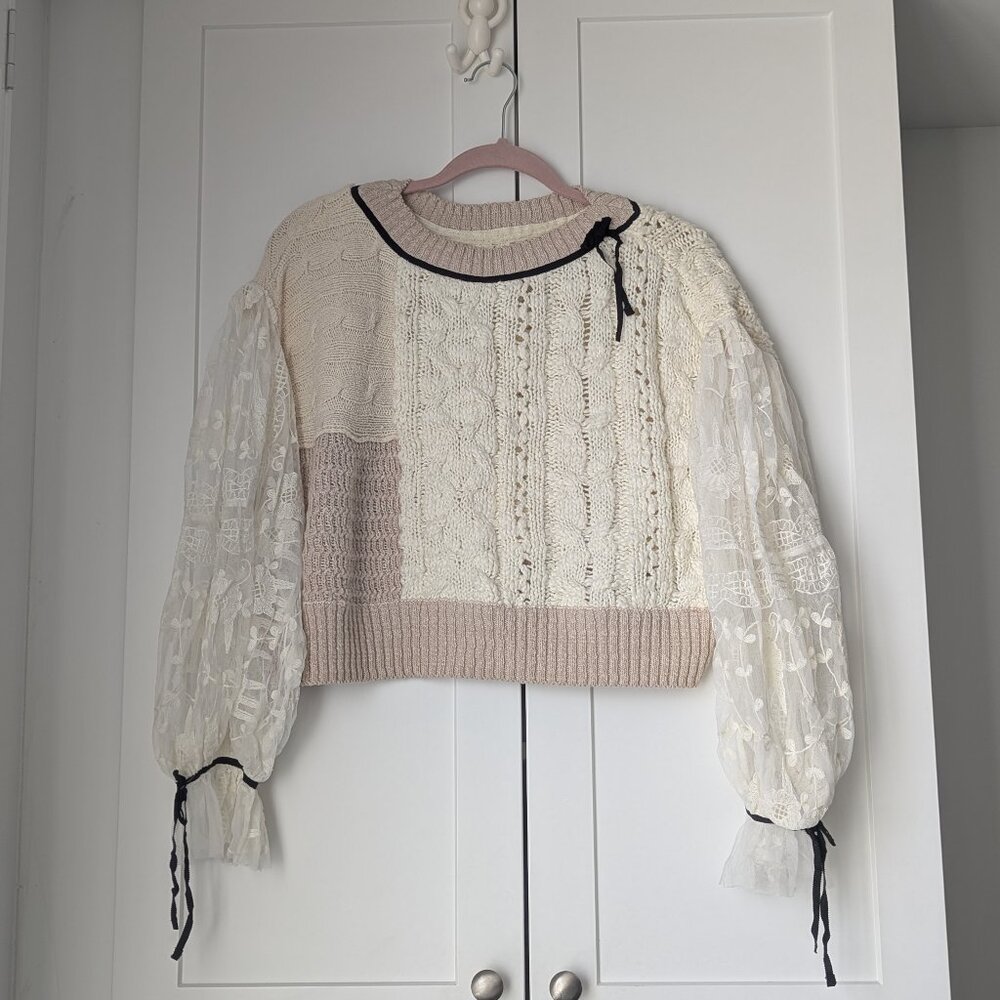 Anthropologie Lace Cropped Cable Sweater